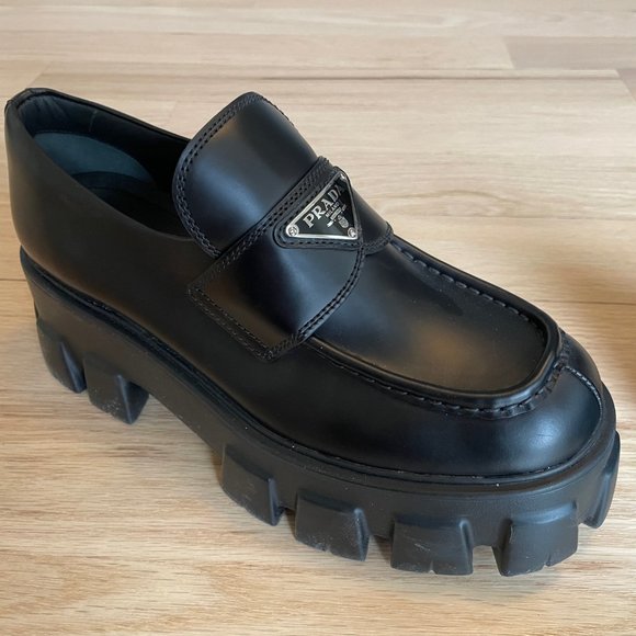 Prada Brushed Leather Monolith Loafers - Picture 3 of 7